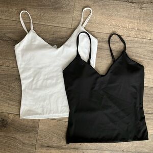 5 for $25.  Set of Two Fitted Padded White and Black Tank Tops Size Small